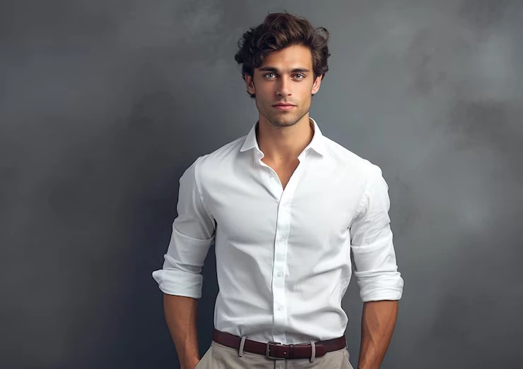 En ung mann i hvit skjorte